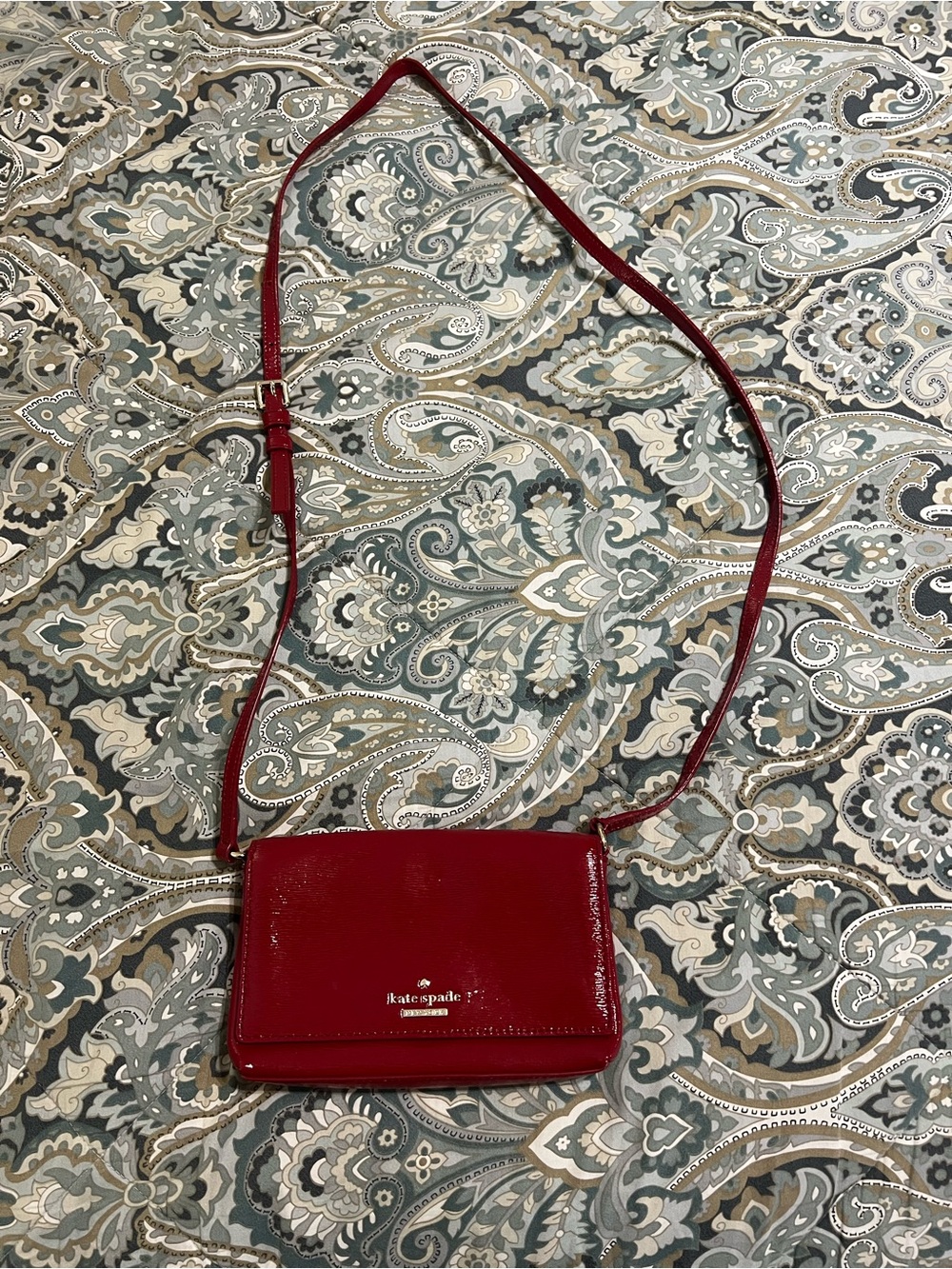 kate spade Red Patent Leather Crossbody Wallet